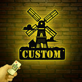 Personalized Windmill Metal Sign with Led Light, Custom Windmill Sign, Windmill Decor, Metal Family Name Sign, Farmhouse Decor