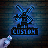 Personalized Windmill Metal Sign with Led Light, Custom Windmill Sign, Windmill Decor, Metal Family Name Sign, Farmhouse Decor