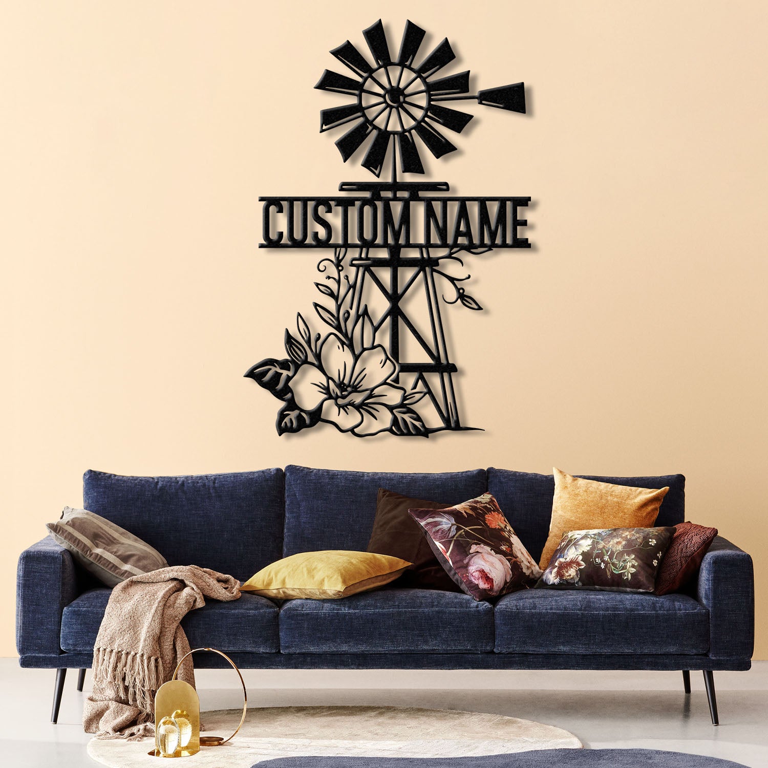 Personalized Floral Windmill Metal Sign with Led Light, Custom Windmill Sign, Windmill Decor, Metal Family Name Sign, Farmhouse Decor