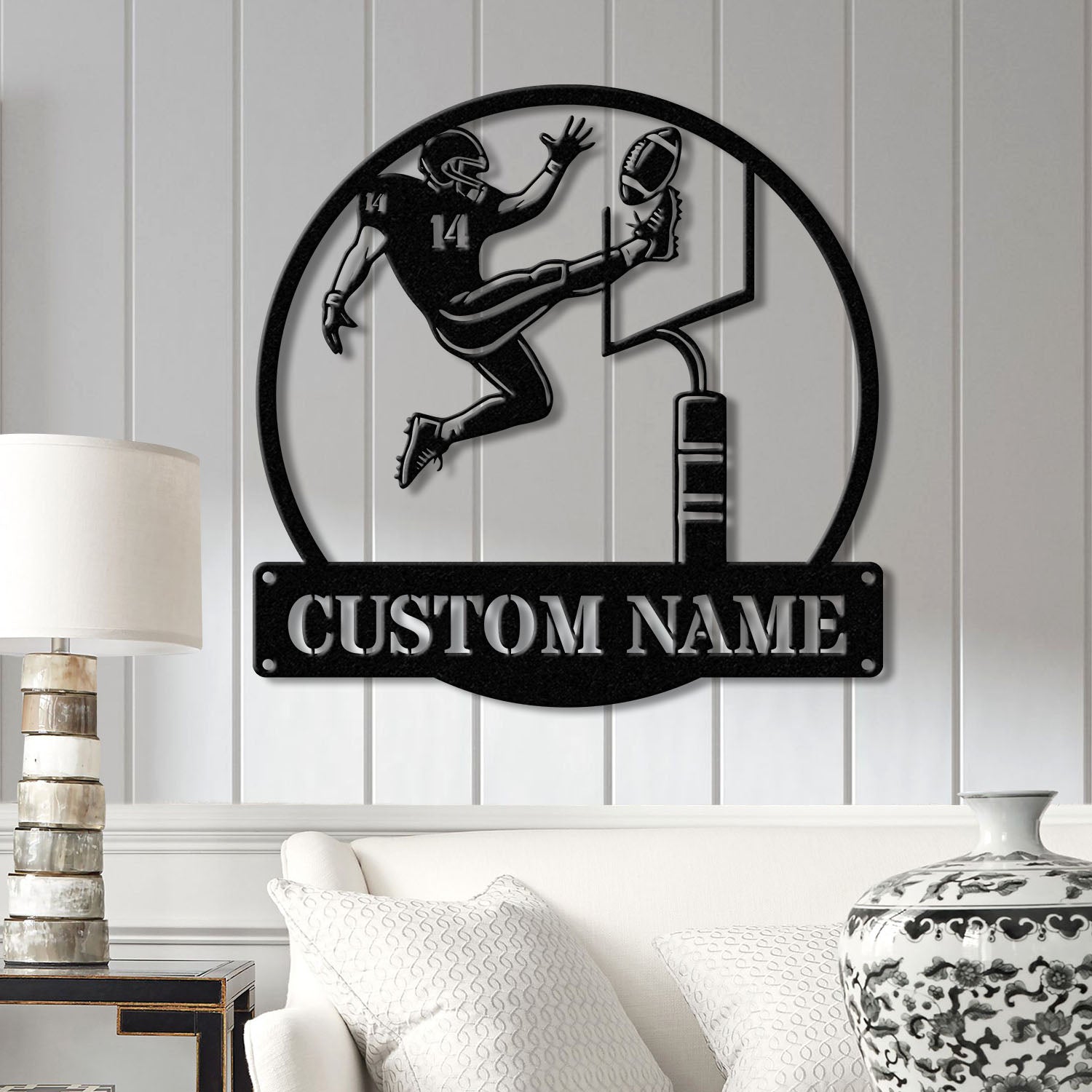 Custom American Football Metal Sign with LED, Personalized Football Name Sign, Football Coach Gift, Boys Room Decor, Sports Wall Art