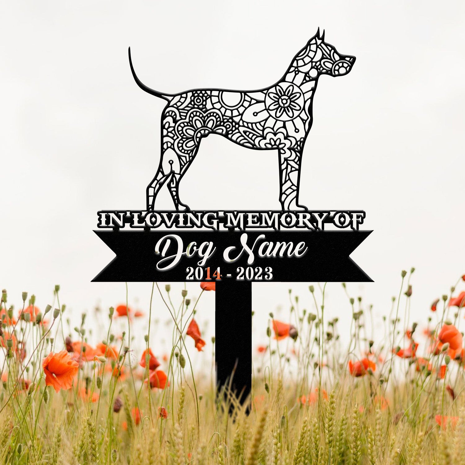Great Dane Mandala Garden Stake Metal, Zentangle Dog Yard Art, Pet Loss Memorial, Custom Great Dane Grave Marker, Dog Sympathy Gifts