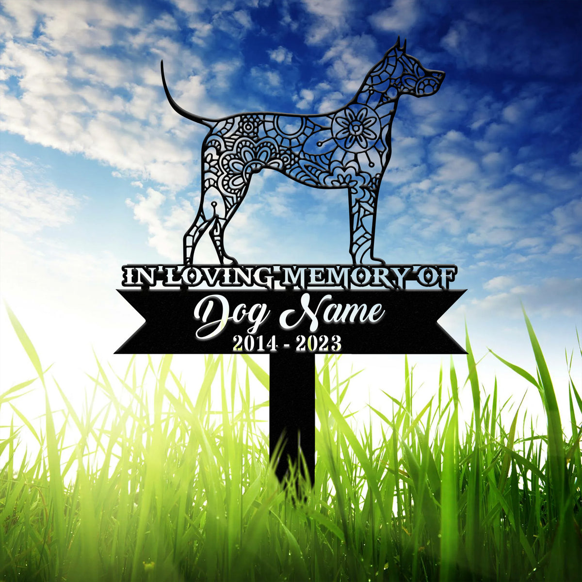 Great Dane Mandala Garden Stake Metal, Zentangle Dog Yard Art, Pet Loss Memorial, Custom Great Dane Grave Marker, Dog Sympathy Gifts