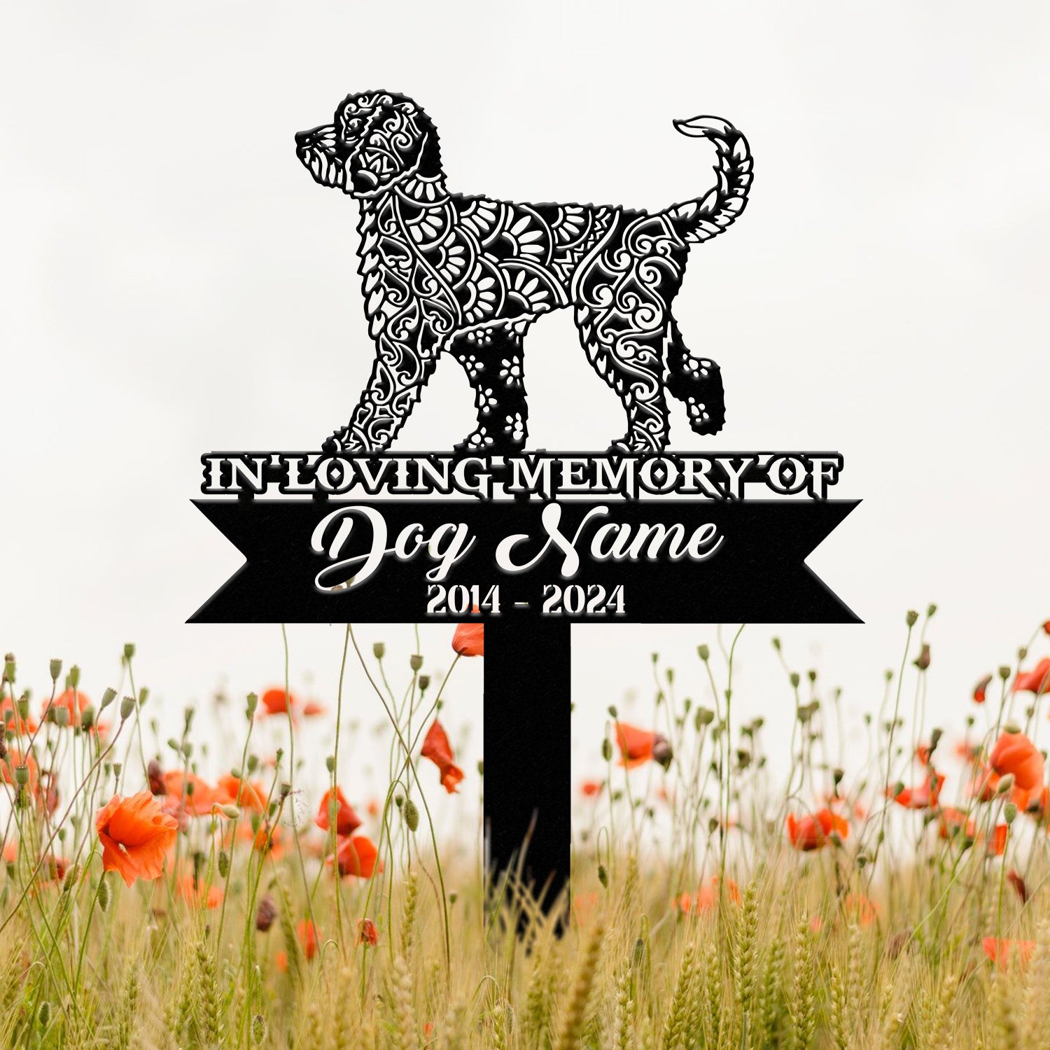 Goldendoodle Mandala Garden Stake Metal, Zentangle Dog Yard Art, Pet Loss Memorial, Custom Goldendoodle Grave Marker, Dog Sympathy Gifts