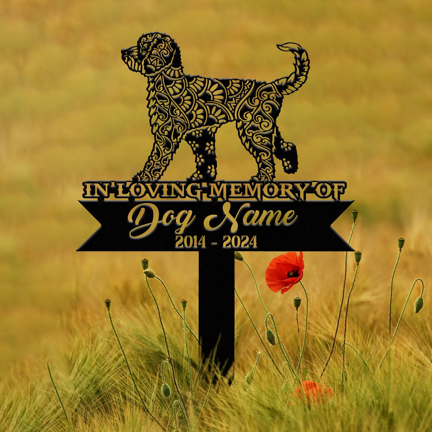 Goldendoodle Mandala Garden Stake Metal, Zentangle Dog Yard Art, Pet Loss Memorial, Custom Goldendoodle Grave Marker, Dog Sympathy Gifts