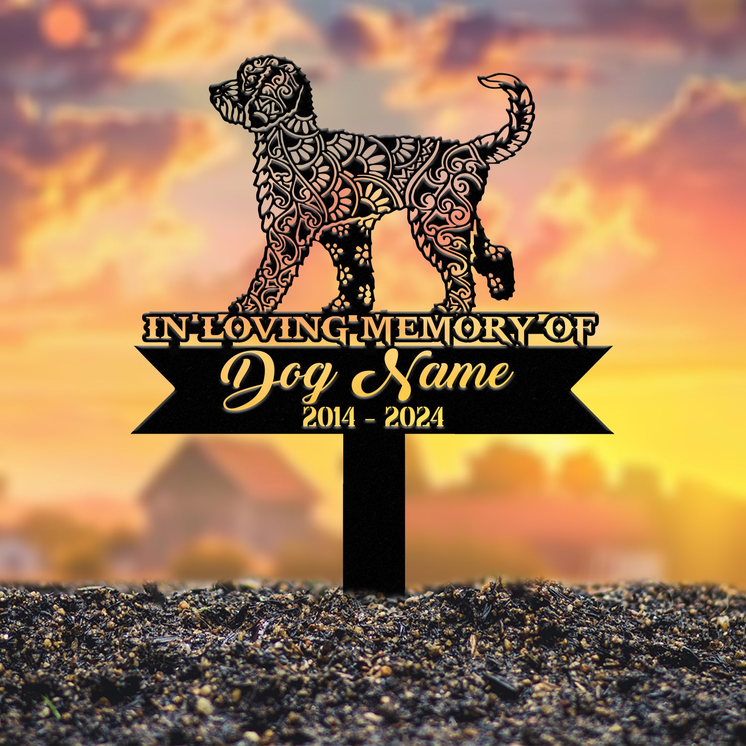 Goldendoodle Mandala Garden Stake Metal, Zentangle Dog Yard Art, Pet Loss Memorial, Custom Goldendoodle Grave Marker, Dog Sympathy Gifts