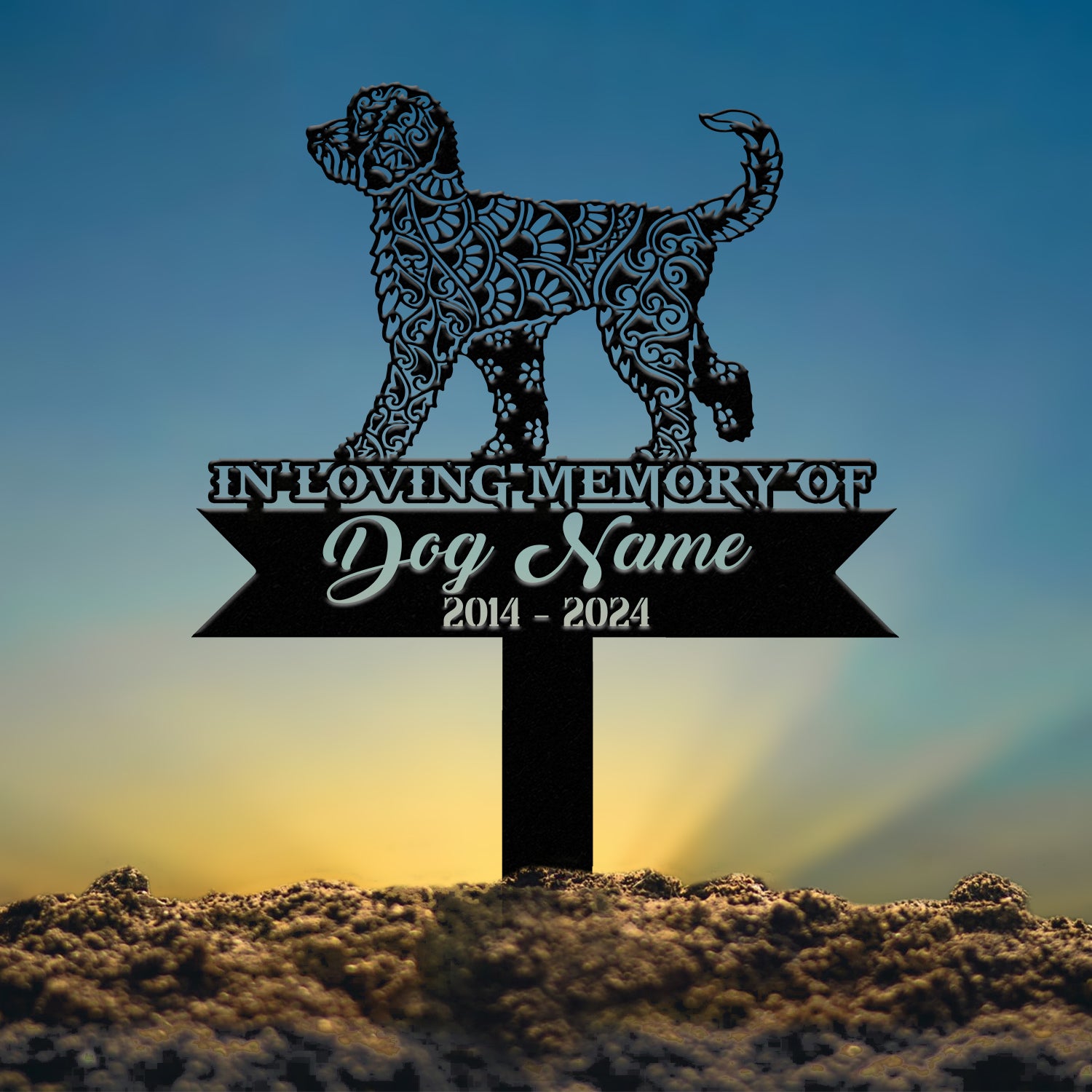 Goldendoodle Mandala Garden Stake Metal, Zentangle Dog Yard Art, Pet Loss Memorial, Custom Goldendoodle Grave Marker, Dog Sympathy Gifts