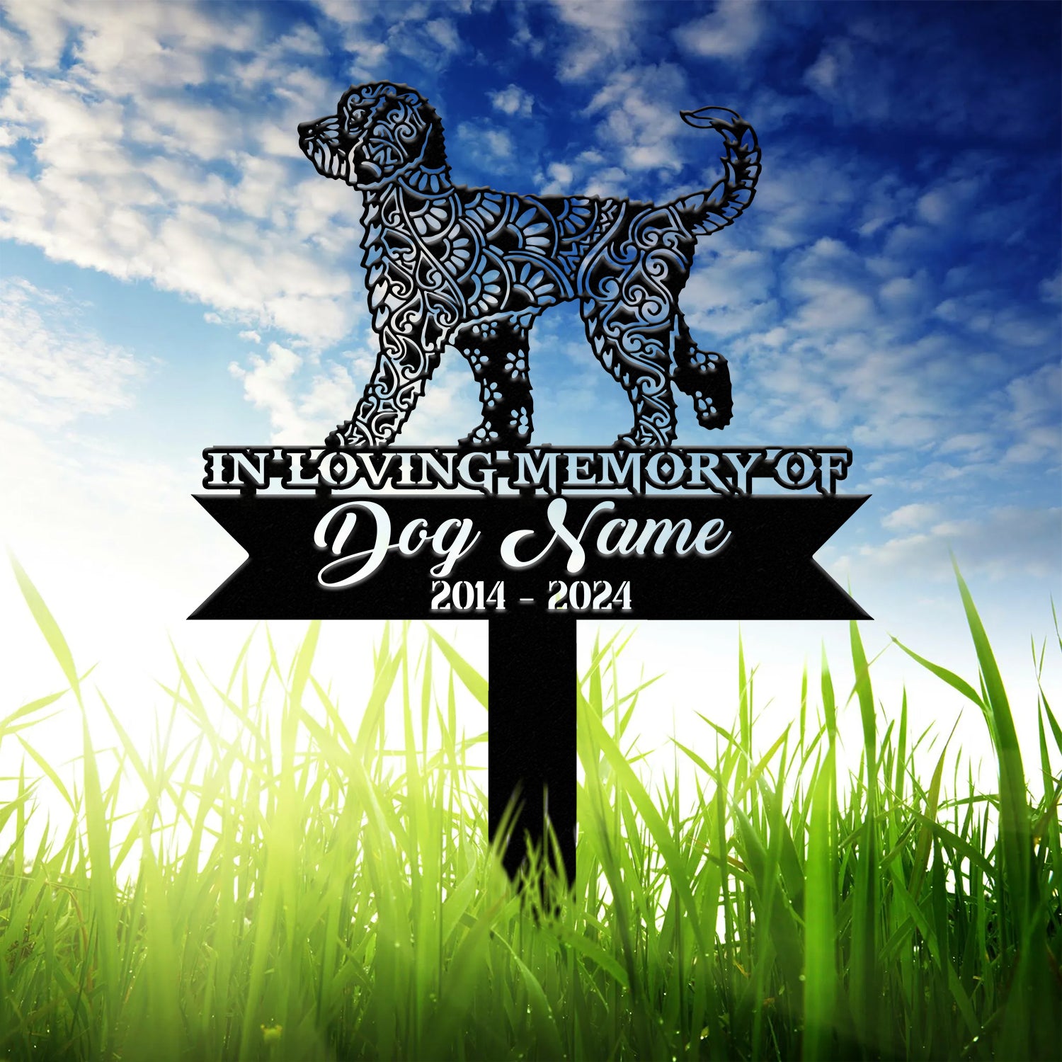 Goldendoodle Mandala Garden Stake Metal, Zentangle Dog Yard Art, Pet Loss Memorial, Custom Goldendoodle Grave Marker, Dog Sympathy Gifts