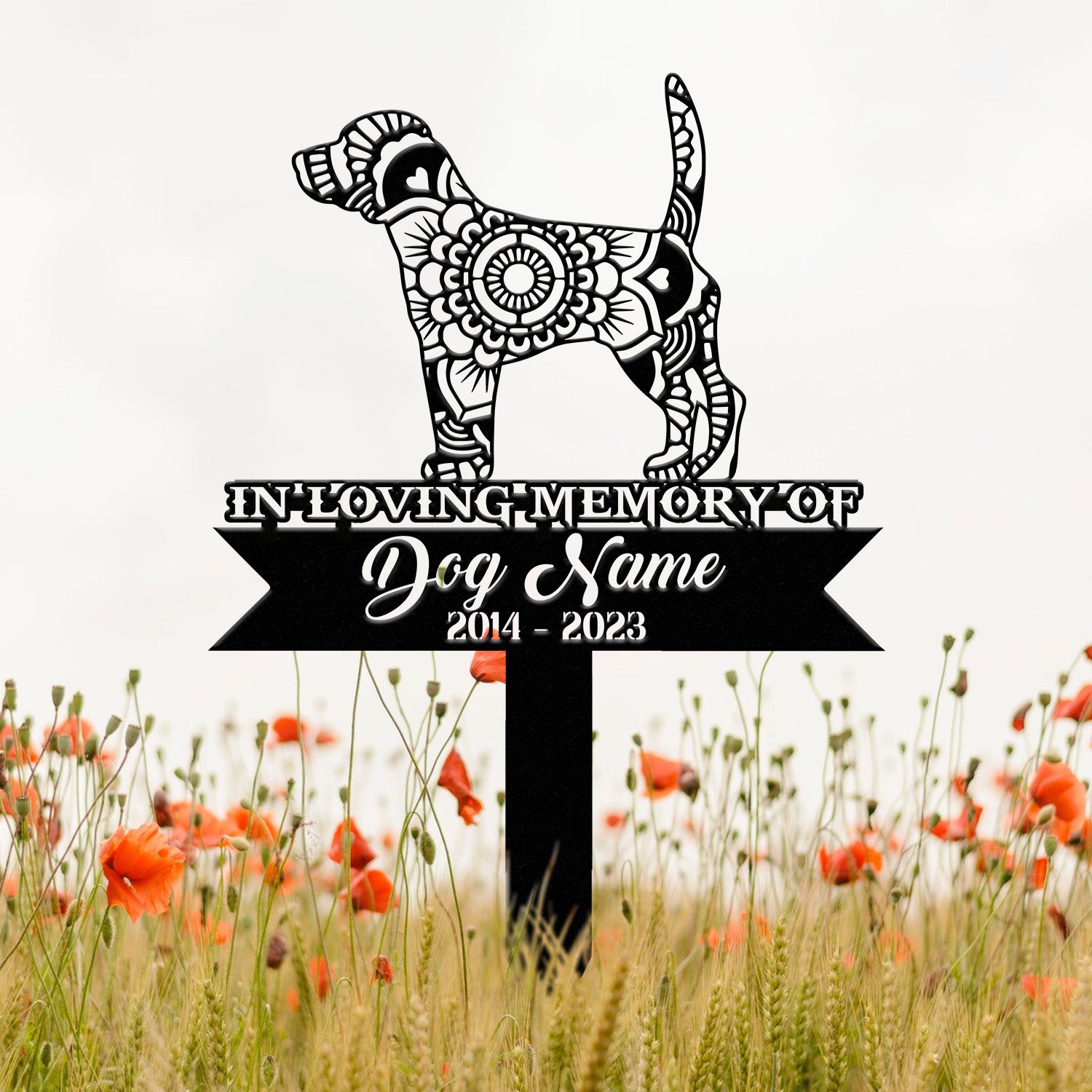 Beagle Mandala Garden Stake Metal, Zentangle Dog Yard Art, Pet Loss Memorial, Custom Beagle Grave Marker, Dog Sympathy Gifts