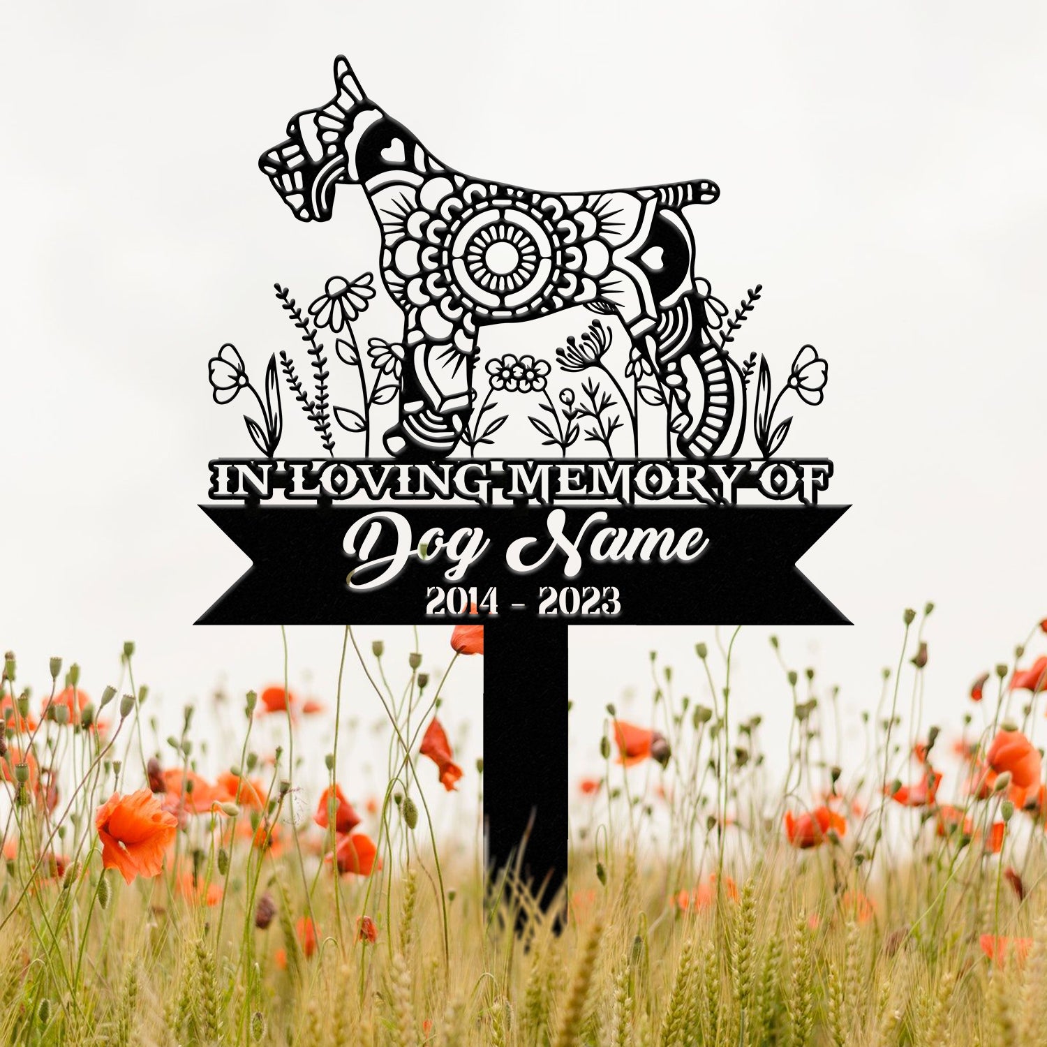 Personalized Miniature Schnauzer Mandala Garden Stake, Zentangle Yard Art, Dog Memorial Sign, Outdoor Decor, Pet Loss Sympathy Gift