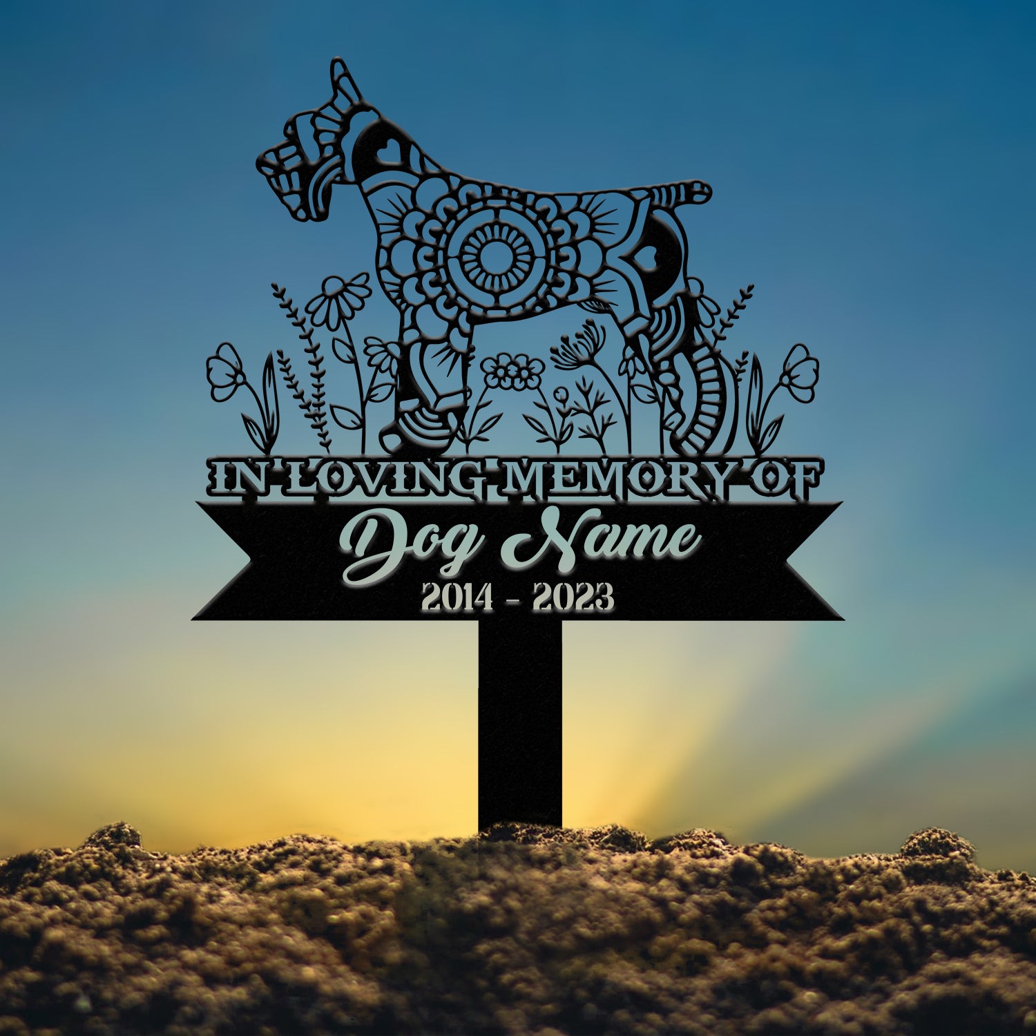 Personalized Miniature Schnauzer Mandala Garden Stake, Zentangle Yard Art, Dog Memorial Sign, Outdoor Decor, Pet Loss Sympathy Gift