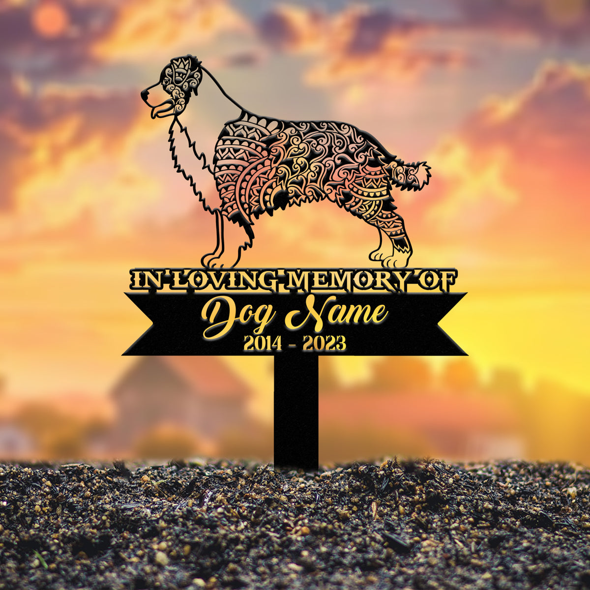 Personalized Australian Shepherd Mandala Garden Stake, Zentangle Yard Art, Dog Memorial Sign, Outdoor Decor, Pet Loss Sympathy Gift