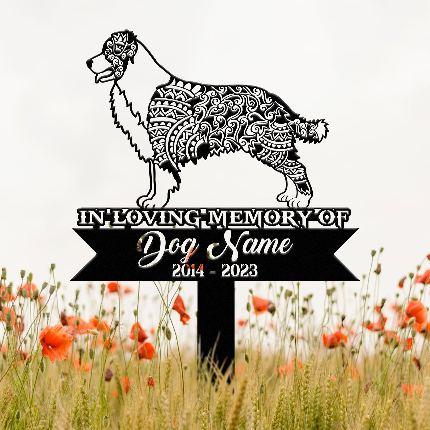 Personalized Australian Shepherd Mandala Garden Stake, Zentangle Yard Art, Dog Memorial Sign, Outdoor Decor, Pet Loss Sympathy Gift