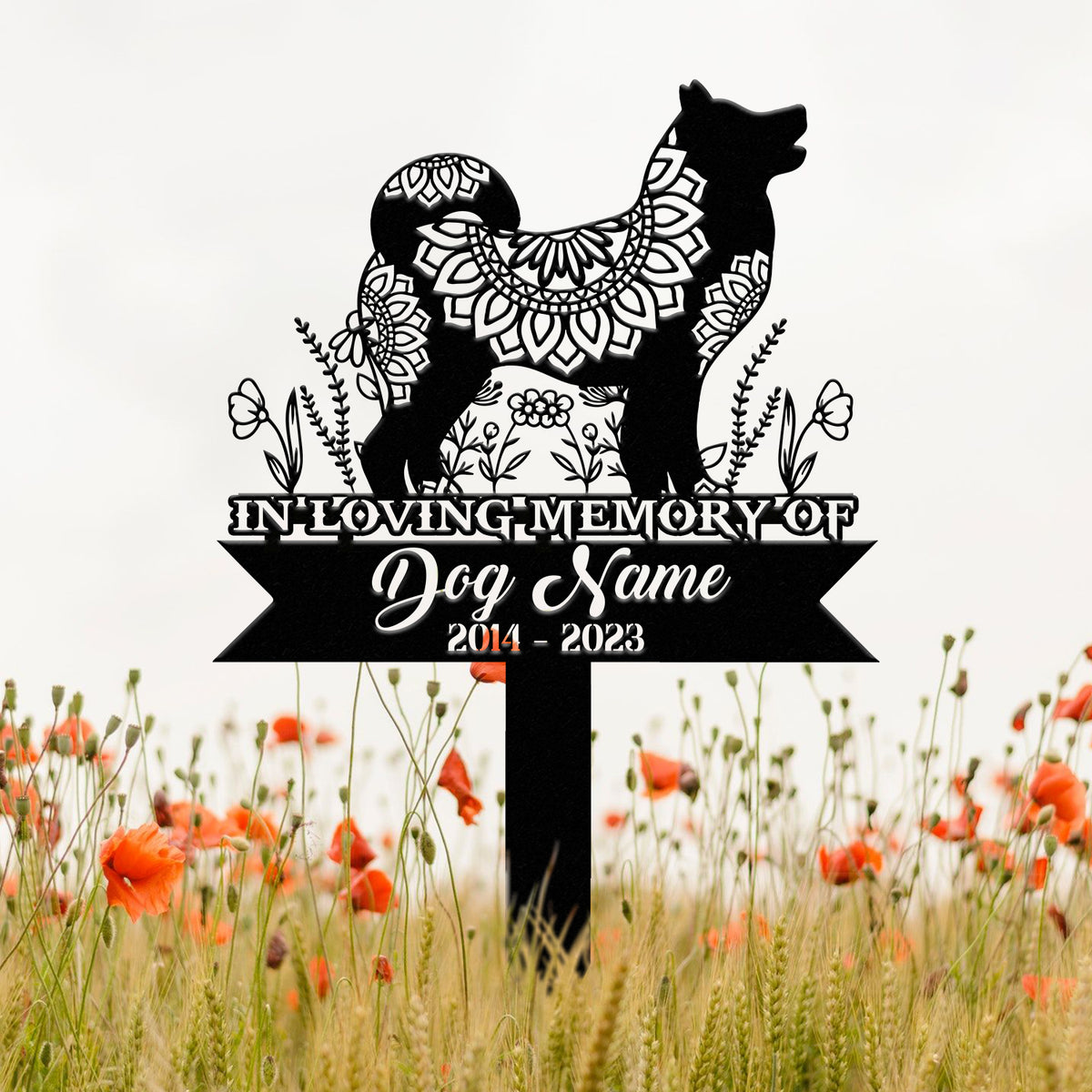 Akita Mandala Garden Stake, Zentangle Akita Yard Art, Custom Pet Grave Marker, Sympathy Sign, Akita Memorial Decor, Pet Loss Gift