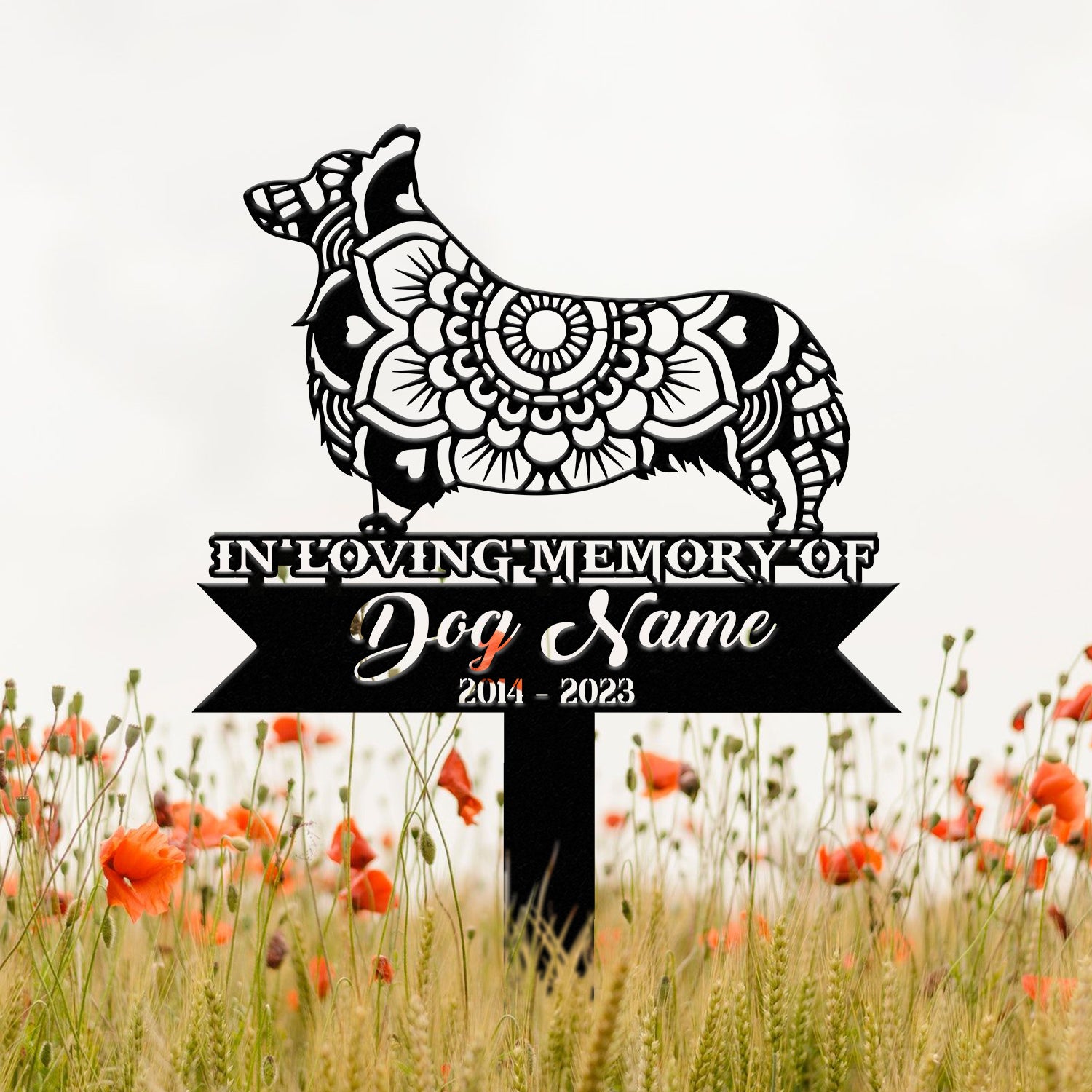 Personalized Corgi Mandala Garden Stake, Zentangle Yard Art, Dog Memorial Sign, Outdoor Decor, Pet Loss Sympathy Gift, Corgi Memorial Sign