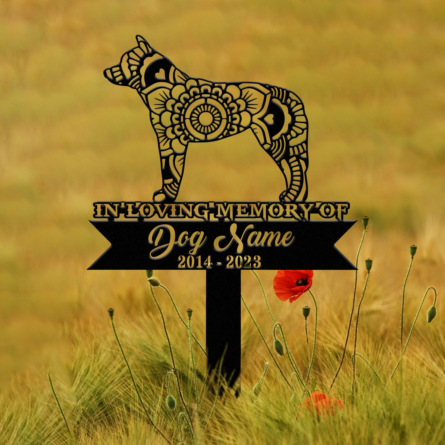 Personalized Austrailian Cattle Mandala Garden Stake, Zentangle Yard Art, Dog Memorial Sign, Outdoor Decor, Pet Loss Sympathy Gift