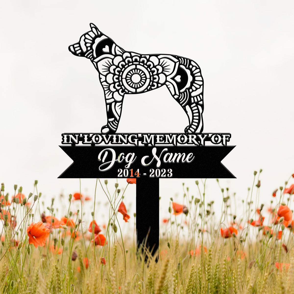 Personalized Austrailian Cattle Mandala Garden Stake, Zentangle Yard Art, Dog Memorial Sign, Outdoor Decor, Pet Loss Sympathy Gift