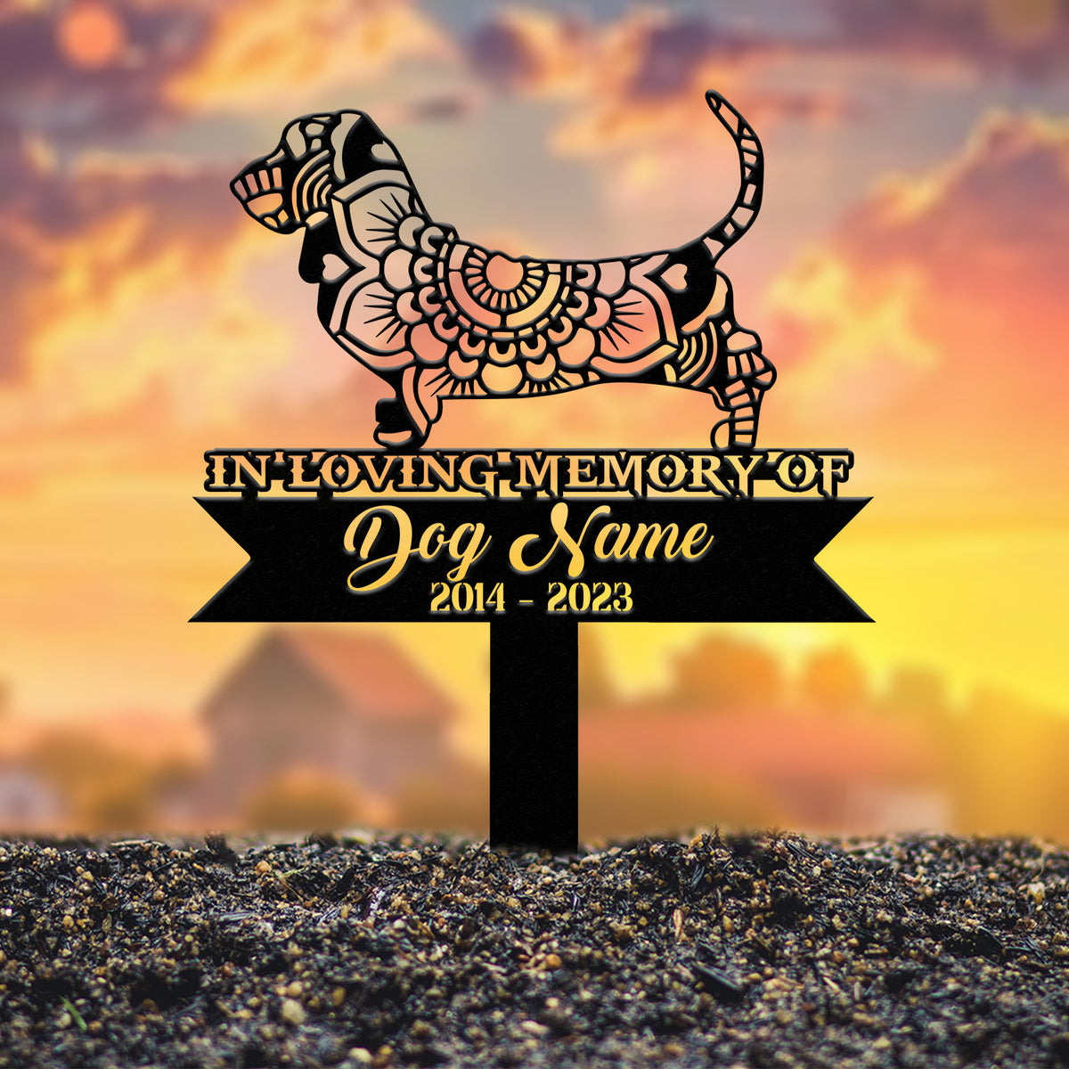Personalized Basset Hound Mandala Garden Stake, Zentangle Yard Art, Dog Memorial Sign, Outdoor Decor, Pet Loss Sympathy Gift