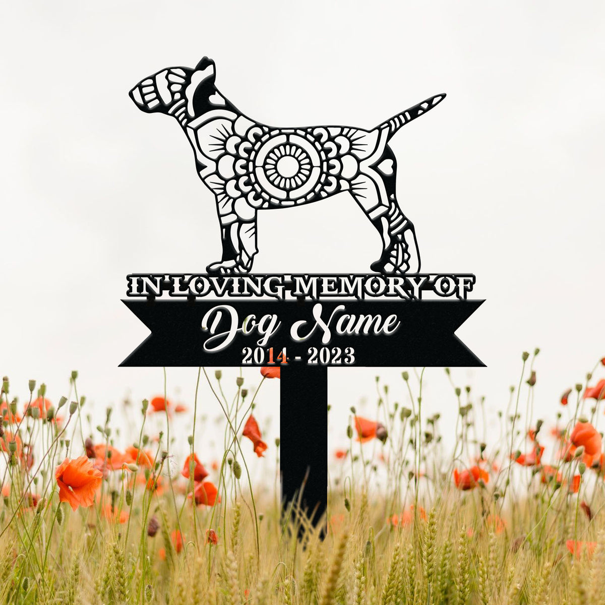 Personalized Bull Terrier Mandala Garden Stake, Zentangle Yard Art, Dog Memorial Sign, Outdoor Decor, Pet Loss Sympathy Gift