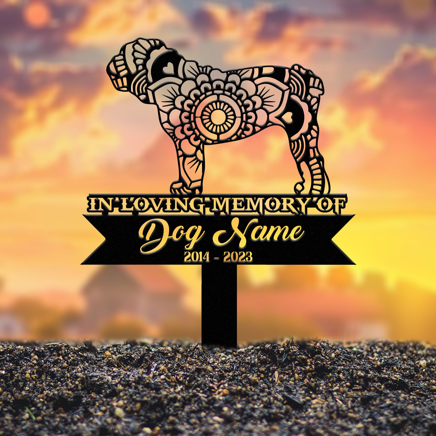 Personalized Bull Dog Mandala Garden Stake, Zentangle Yard Art, Dog Memorial Sign, Outdoor Decor, Pet Loss Sympathy Gift, Bull Dog Memorial