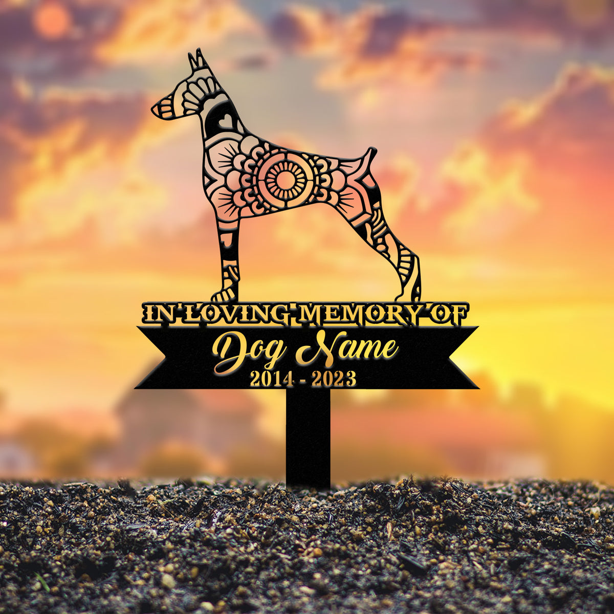 Personalized Doberman Mandala Garden Stake, Zentangle Yard Art, Dog Memorial Sign, Outdoor Decor, Pet Loss Sympathy Gift