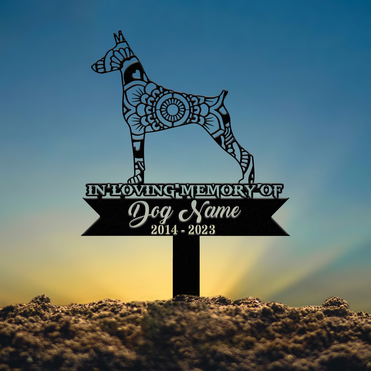 Personalized Doberman Mandala Garden Stake, Zentangle Yard Art, Dog Memorial Sign, Outdoor Decor, Pet Loss Sympathy Gift