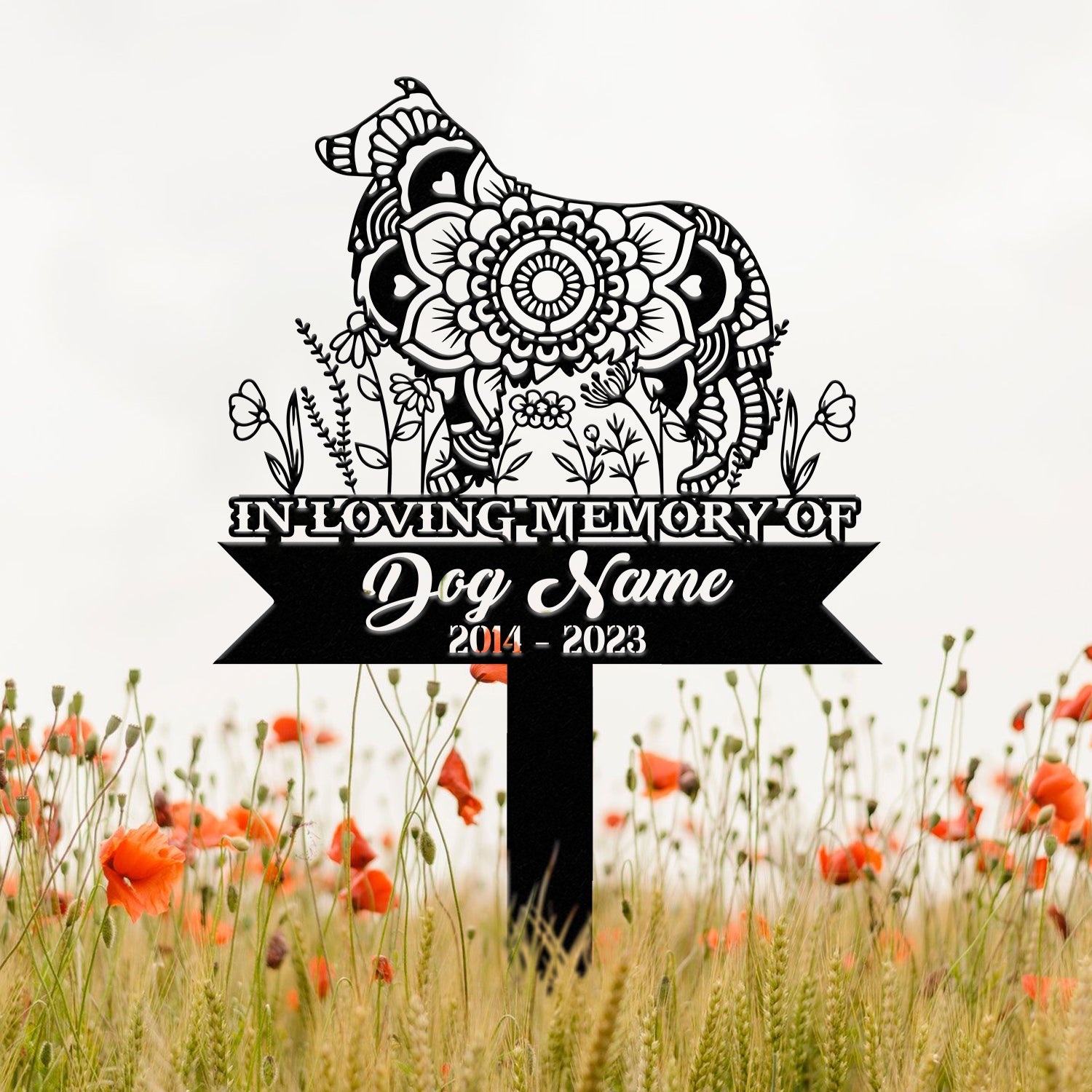 Personalized Shetland Sheepdog Mandala Garden Stake, Zentangle Yard Art, Dog Memorial Sign, Outdoor Decor, Pet Loss Sympathy Gift