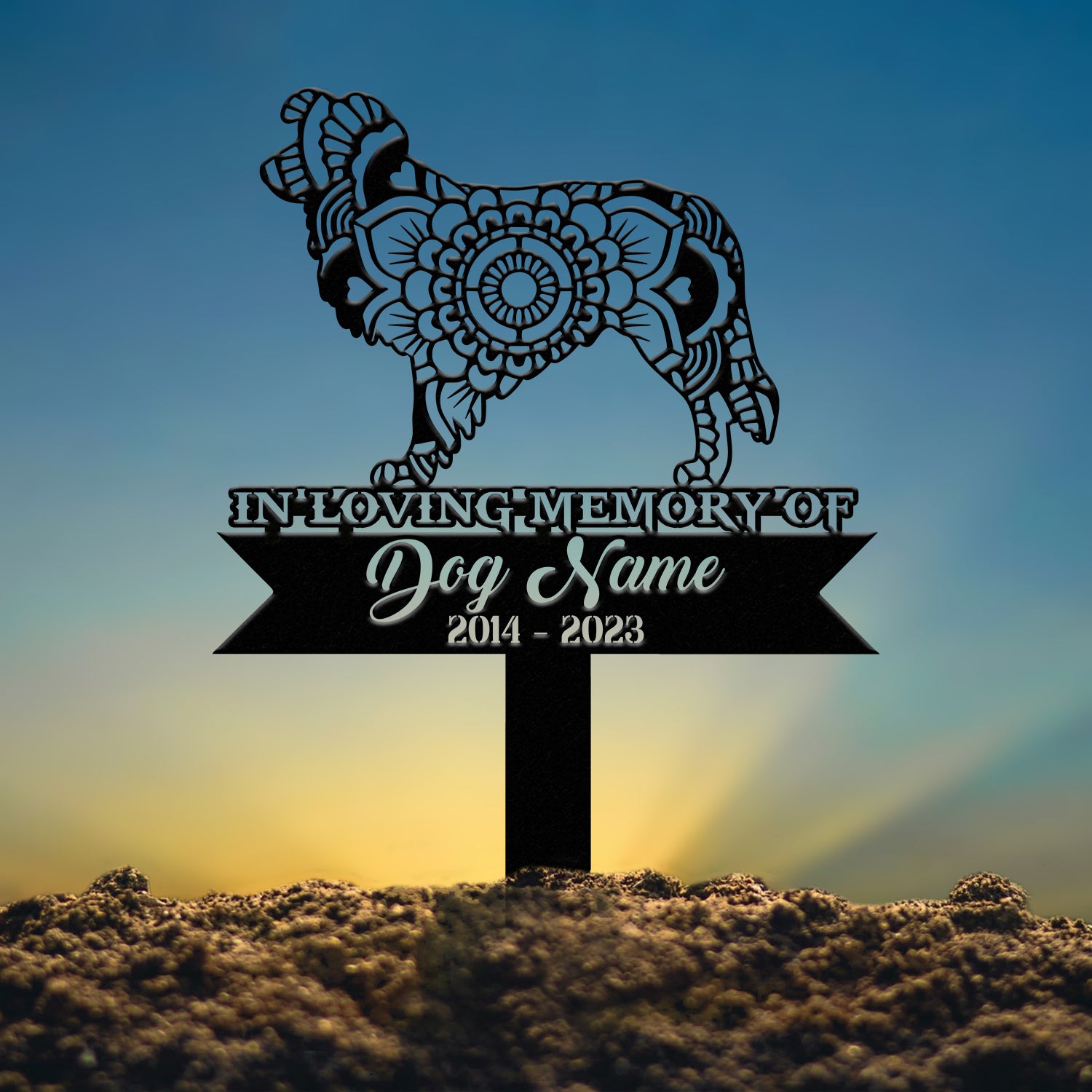 Border Collie Mandala Garden Stake, Zentangle Yard Art, Dog Garden Sign, Pet Grave Marker, Border Collie Gift, Sympathy Pet Loss Memorial