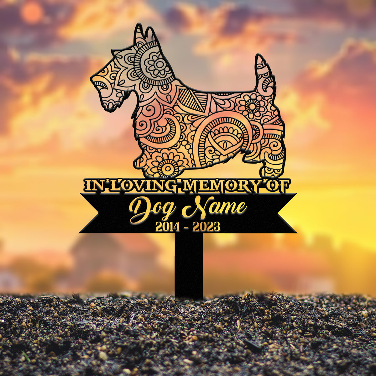 Scottish Terrier Mandala Garden Stake, Zentangle Dog Yard Art, Custom Pet Grave Marker, Sympathy Gift, Scottish Terrier Memorial Sign