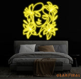 Abstract Face Neon Sign with Flower Custom Neon Wall Art Personalized Modern Decor Minimalist Neon Light for Bedroom