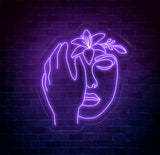 Abstract Face Neon Sign with Flower Custom Neon Wall Art Personalized Modern Decor Minimalist Neon Light for Bedroom