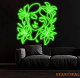 Abstract Face Neon Sign with Flower Custom Neon Wall Art Personalized Modern Decor Minimalist Neon Light for Bedroom
