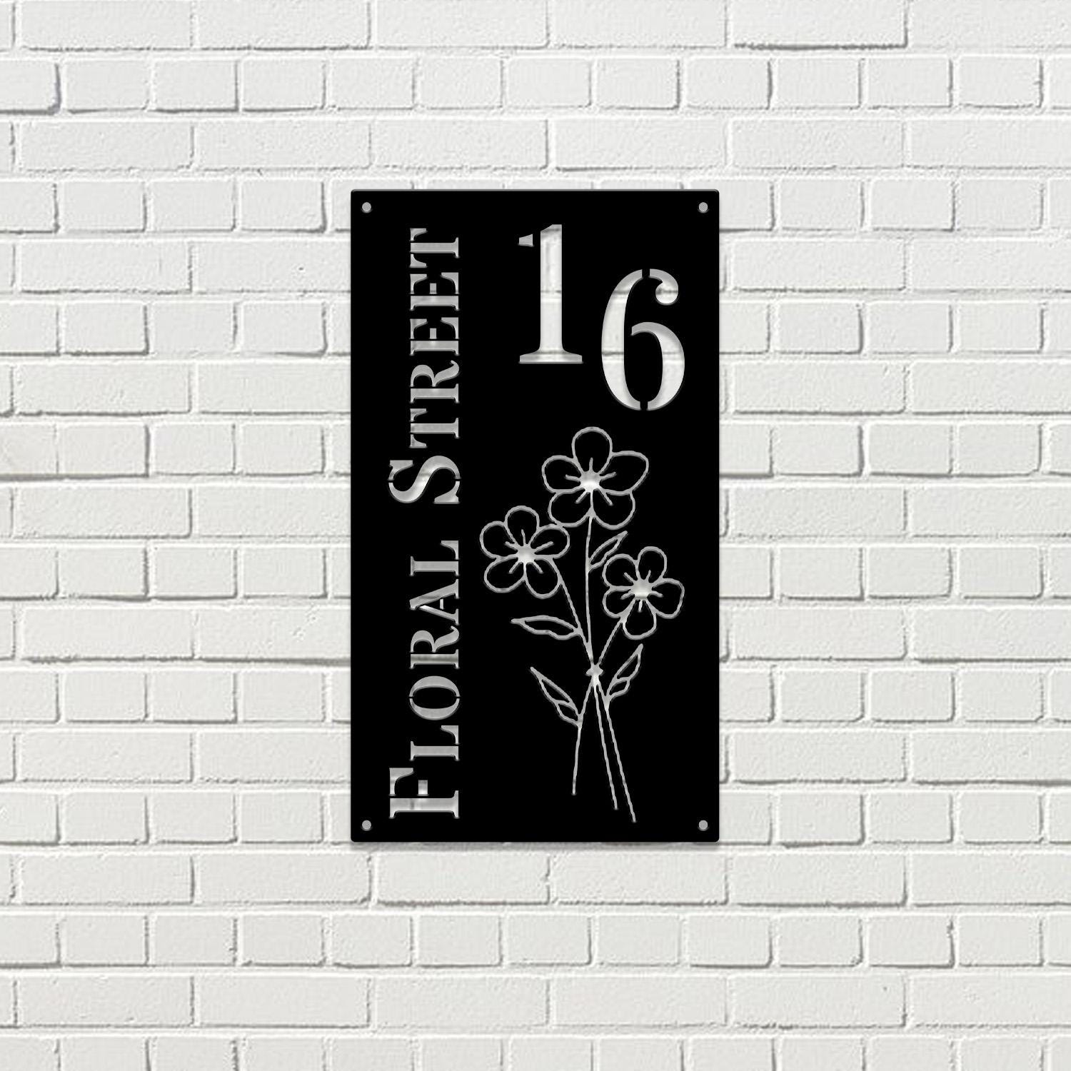 Address Metal Flower House Address Sign, Vertical Address Number Sign, Minimal Address Sign, Home Number, Housewarming Gift, Door Number