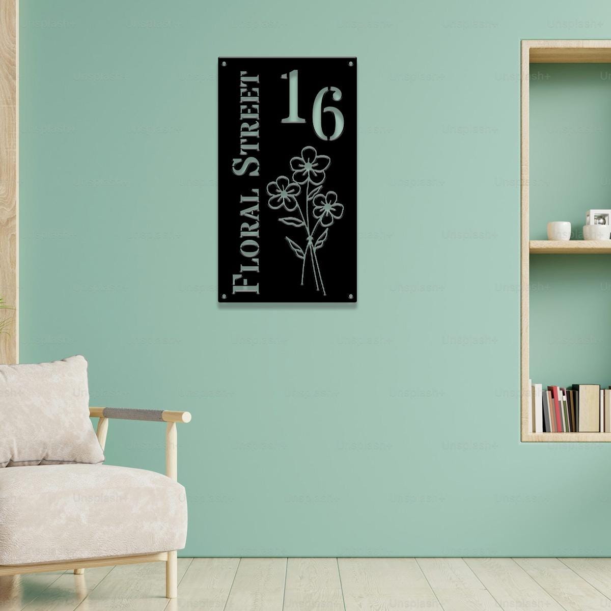 Address Metal Flower House Address Sign, Vertical Address Number Sign, Minimal Address Sign, Home Number, Housewarming Gift, Door Number