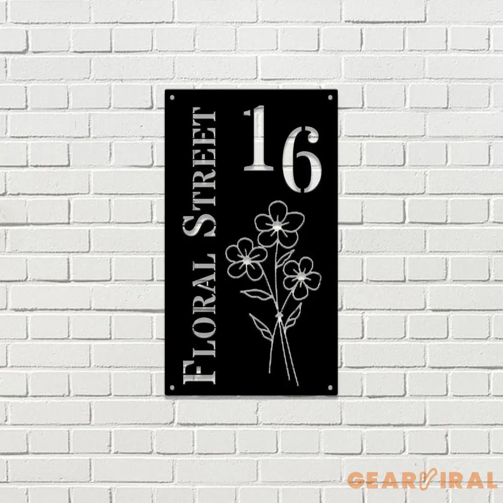 Address Metal Flower House Address Sign Vertical Address Number Sign Minimal Address Sign Home Number Housewarming Gift