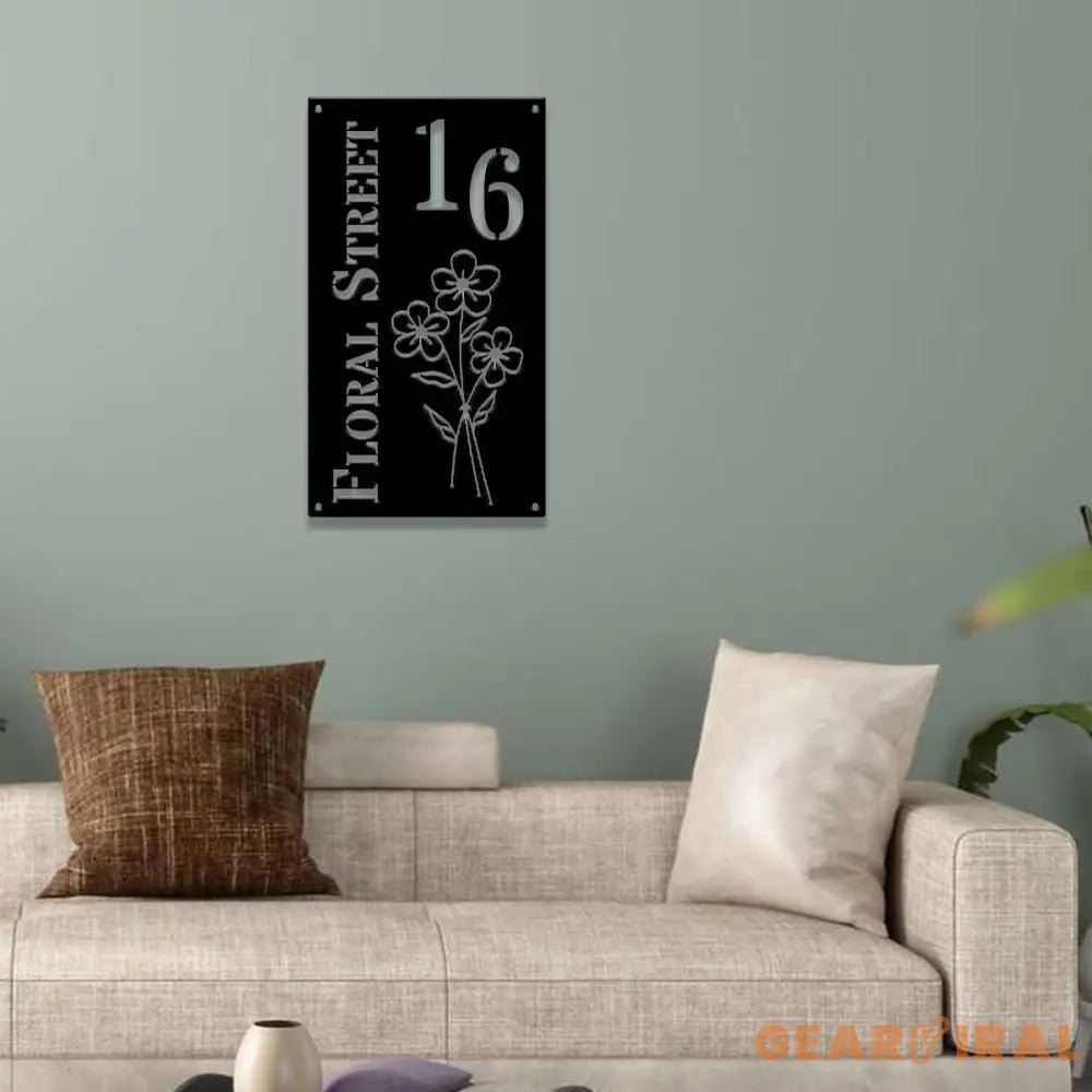 Address Metal Flower House Address Sign Vertical Address Number Sign Minimal Address Sign Home Number Housewarming Gift