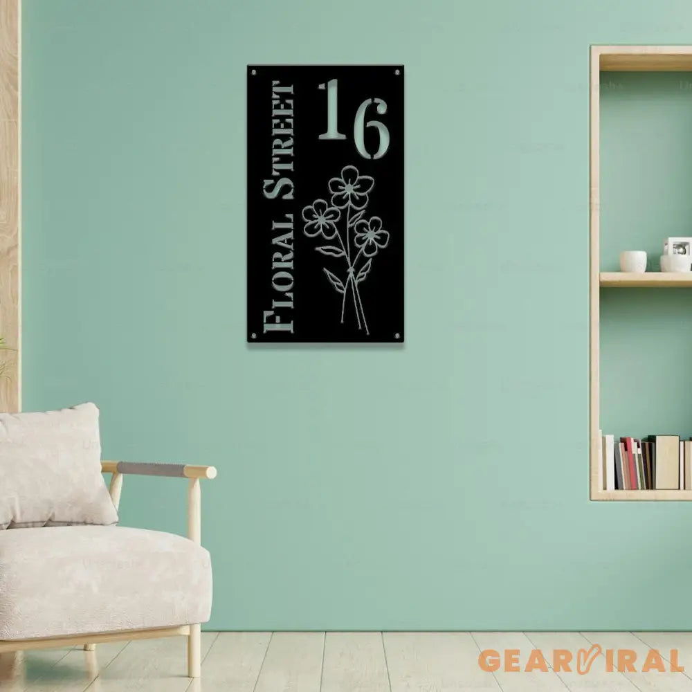 Address Metal Flower House Address Sign Vertical Address Number Sign Minimal Address Sign Home Number Housewarming Gift