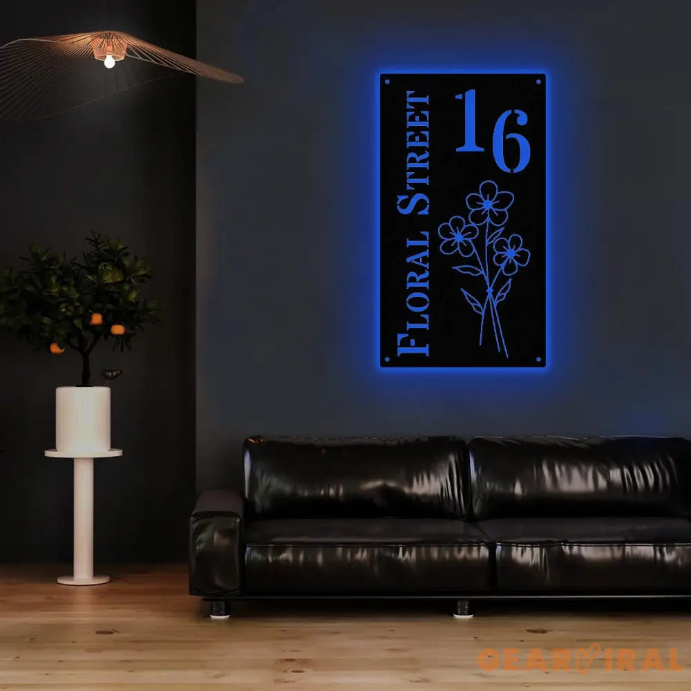 Address Metal Flower House Address Sign Vertical Address Number Sign Minimal Address Sign Home Number Housewarming Gift