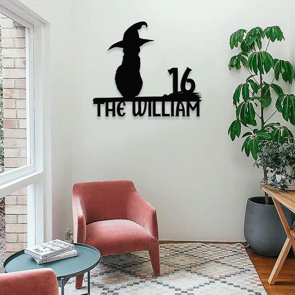 Address Metal Sign Halloween Black Cat Address Name Sign, Personalized Split Letter Last Name, Halloween Sign, Outdoor Door Monogram