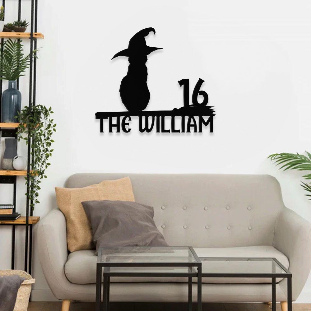 Address Metal Sign Halloween Black Cat Address Name Sign, Personalized Split Letter Last Name, Halloween Sign, Outdoor Door Monogram