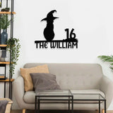 Address Metal Sign Halloween Black Cat Address Name Sign, Personalized Split Letter Last Name, Halloween Sign, Outdoor Door Monogram