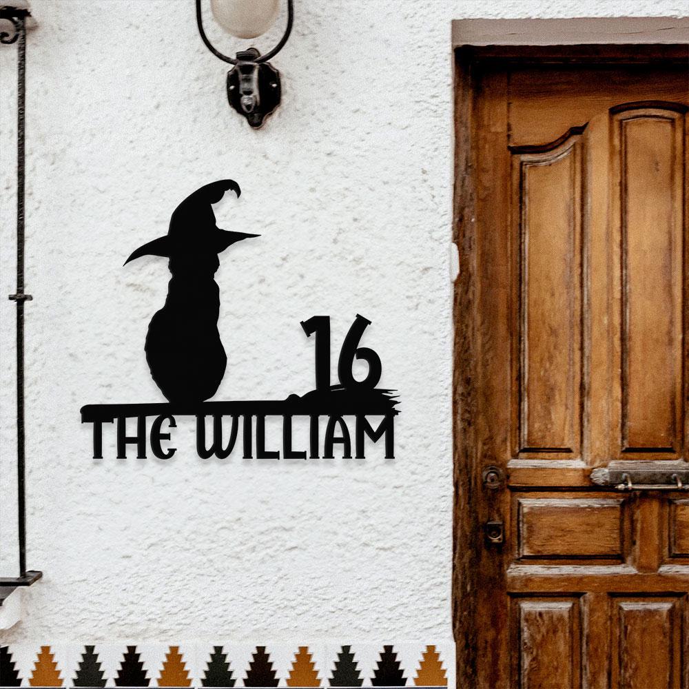 Address Metal Sign Halloween Black Cat Address Name Sign, Personalized Split Letter Last Name, Halloween Sign, Outdoor Door Monogram