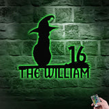 Address Metal Sign Halloween Black Cat Address Name Sign, Personalized Split Letter Last Name, Halloween Sign, Outdoor Door Monogram