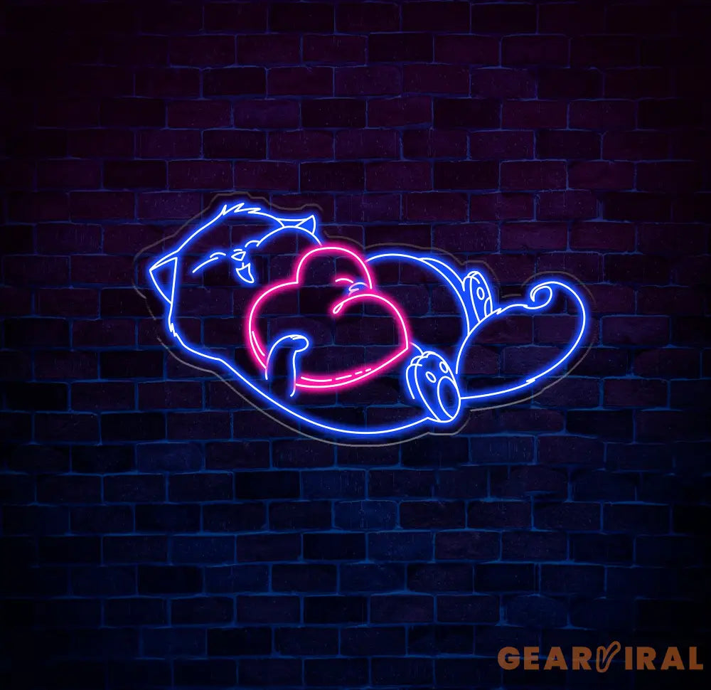 Adorable Cat Neon Sign - Custom Kitty LED Sign with Heart Cozy Pet Room Decor Cute Cat Lover Gift Bedroom Wall Art Neon