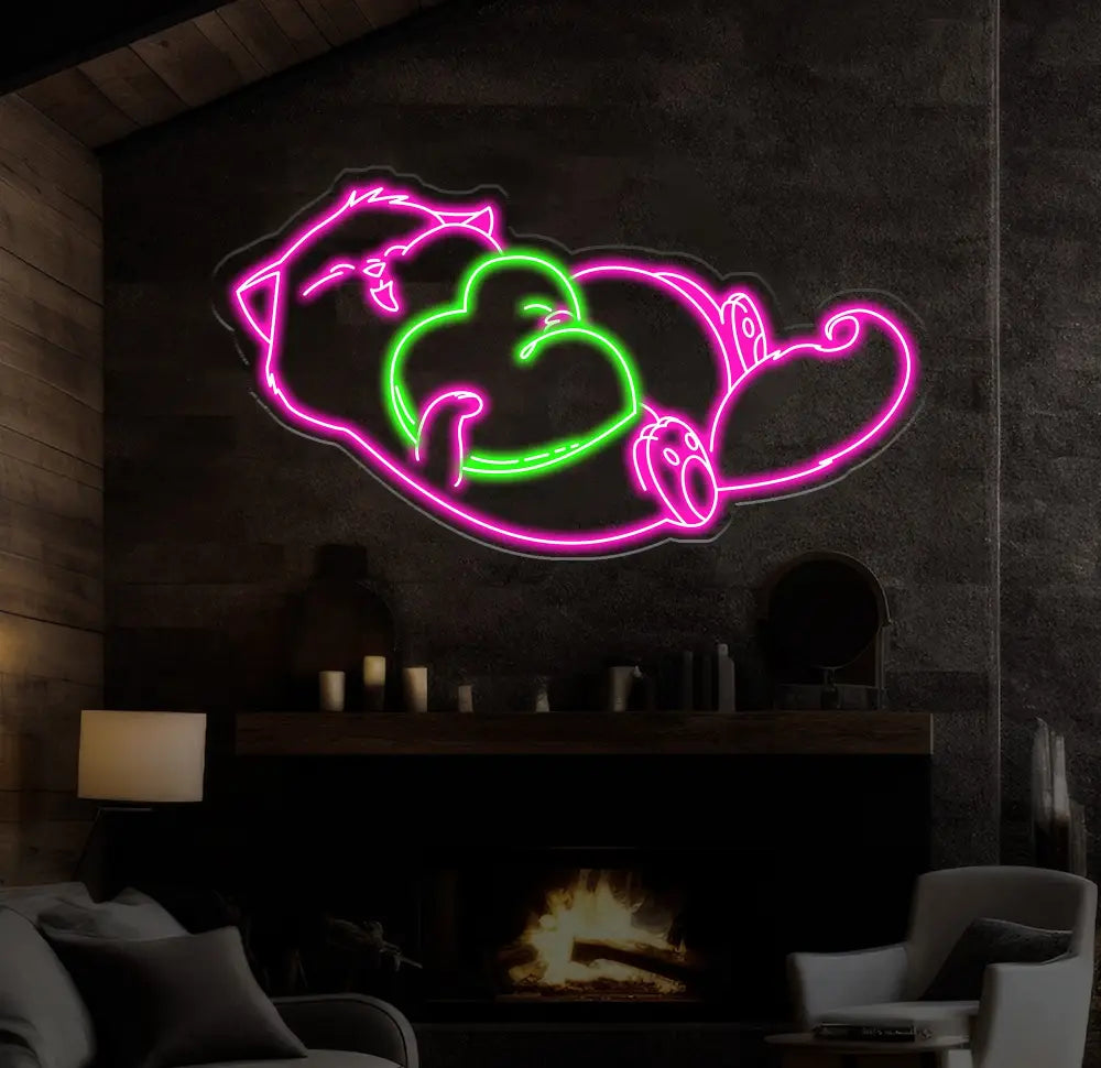 Adorable Cat Neon Sign - Custom Kitty LED Sign with Heart Cozy Pet Room Decor Cute Cat Lover Gift Bedroom Wall Art Neon