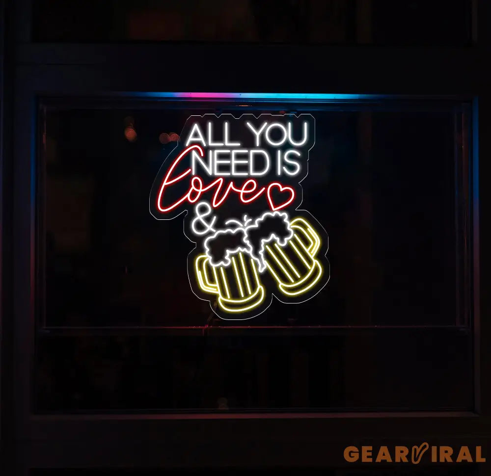 All You Need Is Love & Beer Neon Bar Sign LED Light Sign for Home Bar Wall Decor Basement Sign Man Cave Sign Unique