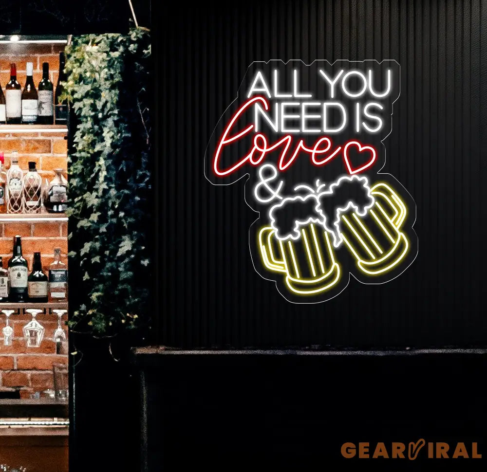 All You Need Is Love & Beer Neon Bar Sign LED Light Sign for Home Bar Wall Decor Basement Sign Man Cave Sign Unique