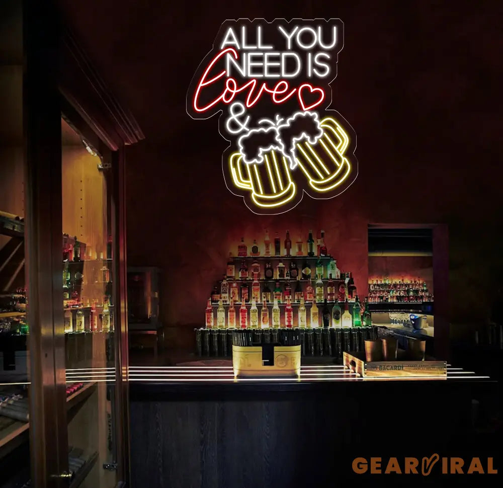 All You Need Is Love & Beer Neon Bar Sign LED Light Sign for Home Bar Wall Decor Basement Sign Man Cave Sign Unique