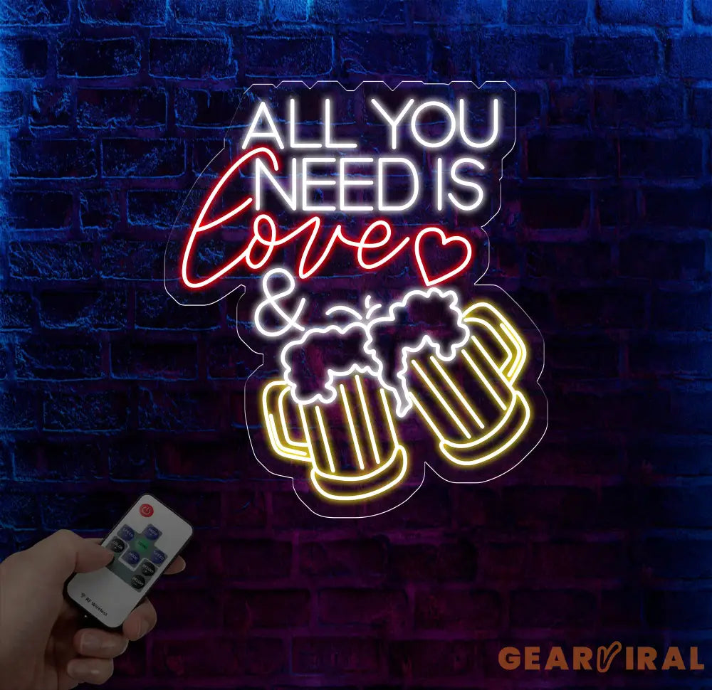 All You Need Is Love & Beer Neon Bar Sign LED Light Sign for Home Bar Wall Decor Basement Sign Man Cave Sign Unique