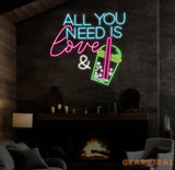 All You Need Is Love & Bubble Tea Neon Sign Custom Boba Tea Milk Tea LED Neon Light Drinks Coffee Bar Shop Home Wall