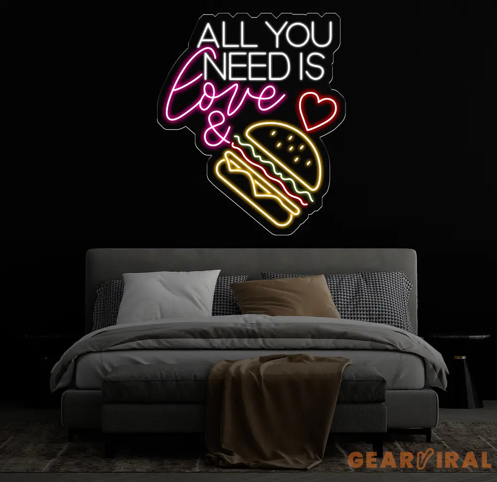 All You Need Is Love & Burger Neon Sign Custom Hamburger Fast Food LED Neon Sign Night Light Home Wall Decor Restaurant